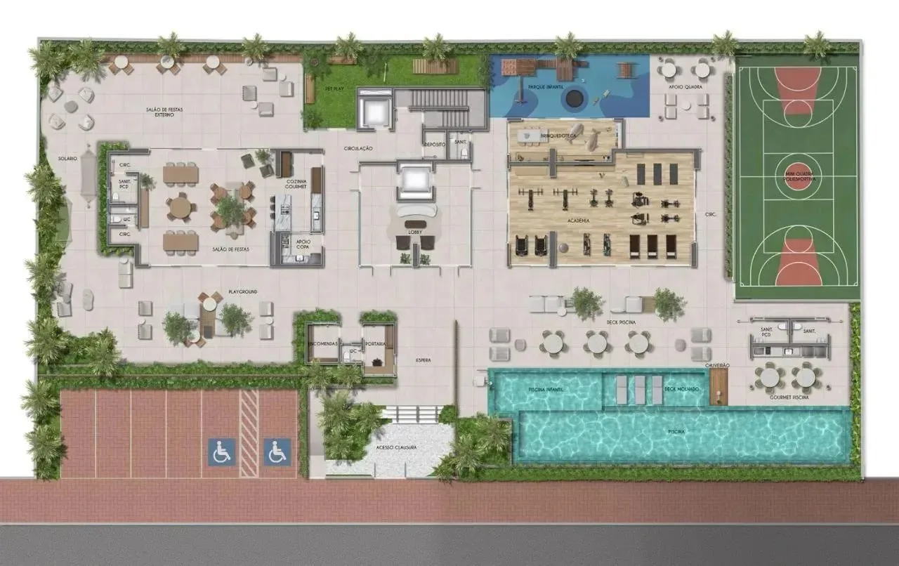 Planta de implantação — pavimento de lazer